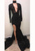 Fabulous Black Deep V-neck Long Sleeve Prom Dresses Split Sexy Evening Gown - Prom Dresses