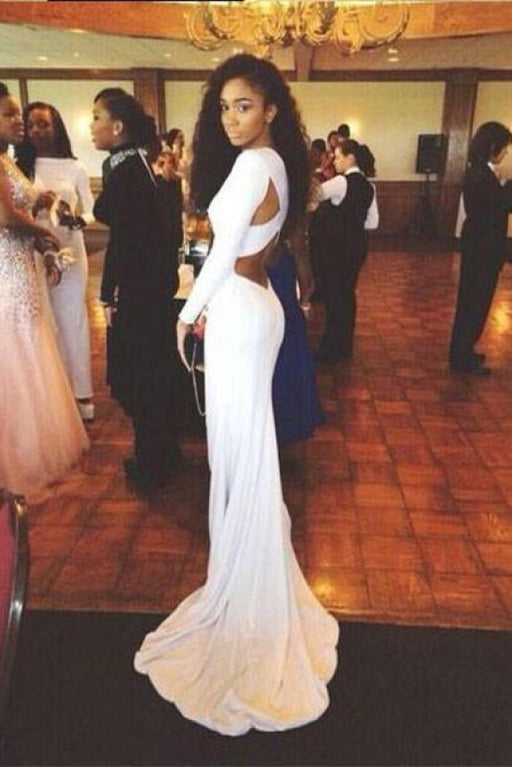 Fascinating Chic Eye-catching Long Sleeves Backless White Mermaid Prom High Neck Royal Blue Graduation Dress - Prom Dresses