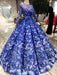 Fascinating Precious Glorious Blue Ball Gown Floral Prom with Sleeves Appliqued Long Quinceanera Dress - Prom Dresses