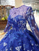 Fascinating Precious Glorious Blue Ball Gown Floral Prom with Sleeves Appliqued Long Quinceanera Dress - Prom Dresses