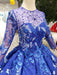 Fascinating Precious Glorious Blue Ball Gown Floral Prom with Sleeves Appliqued Long Quinceanera Dress - Prom Dresses
