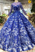 Fascinating Precious Glorious Blue Ball Gown Floral Prom with Sleeves Appliqued Long Quinceanera Dress - Prom Dresses
