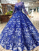Fascinating Precious Glorious Blue Ball Gown Floral Prom with Sleeves Appliqued Long Quinceanera Dress - Prom Dresses