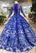 Fascinating Precious Glorious Blue Ball Gown Floral Prom with Sleeves Appliqued Long Quinceanera Dress - Prom Dresses