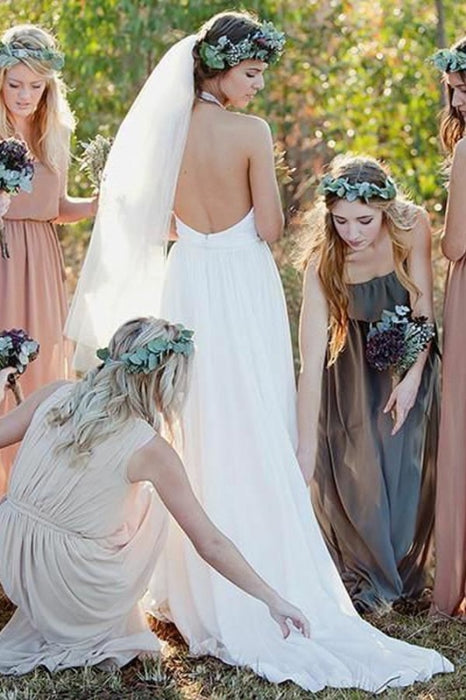 Fashion A-line Halter Sleeveless Backless Chiffon Beach Wedding Dress - Wedding Dresses