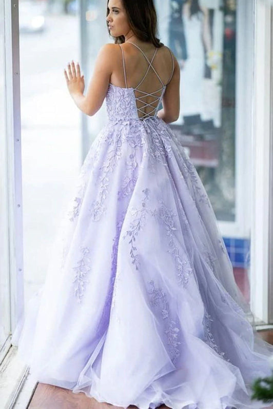 Chiffon And Lace Dress with Open Back Lavender