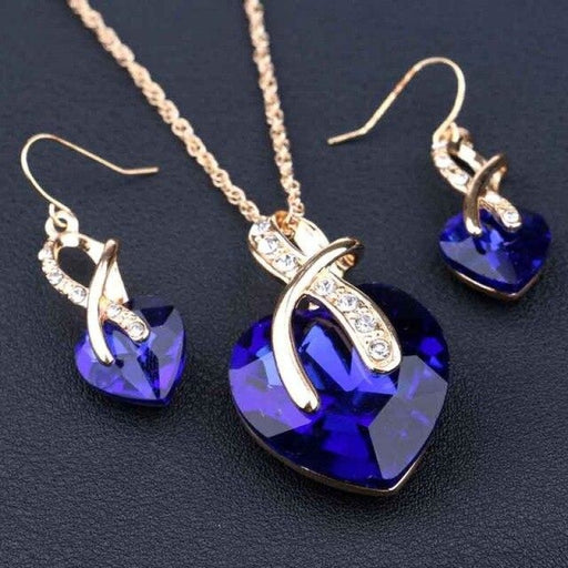 Fashion Crystal Heart Wedding Jewelry Sets | Bridelily - royal blue - jewelry sets