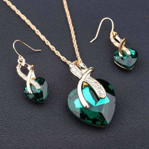 Fashion Crystal Heart Wedding Jewelry Sets | Bridelily - green - jewelry sets
