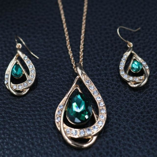 Fashion Crystal Necklace Earrings Jewelry Sets | Bridelily - green - jewelry sets