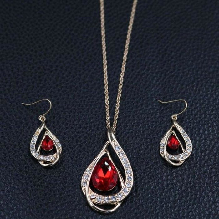 Fashion Crystal Necklace Earrings Jewelry Sets | Bridelily - red - jewelry sets