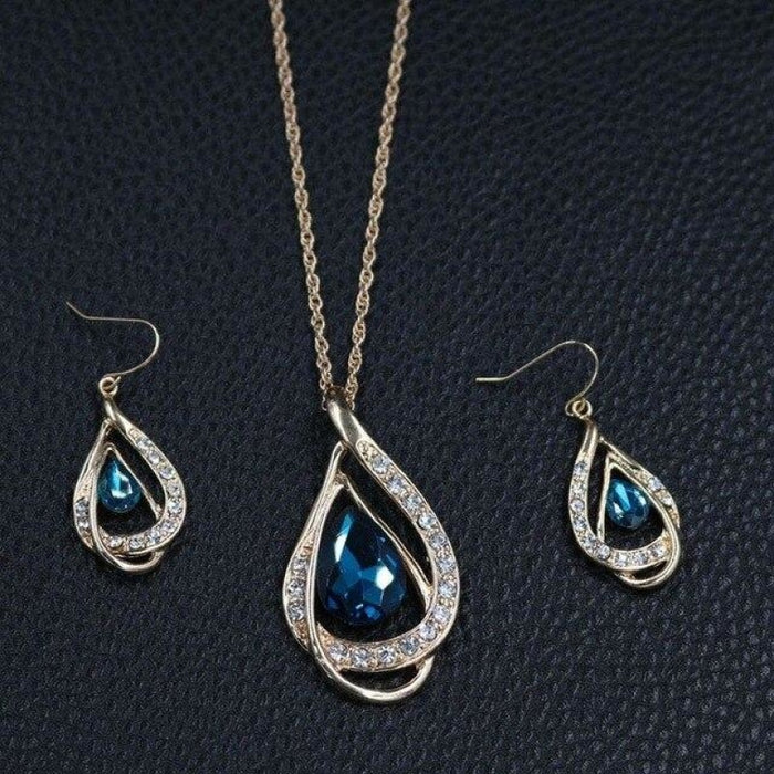 Fashion Crystal Necklace Earrings Jewelry Sets | Bridelily - peacock blue - jewelry sets