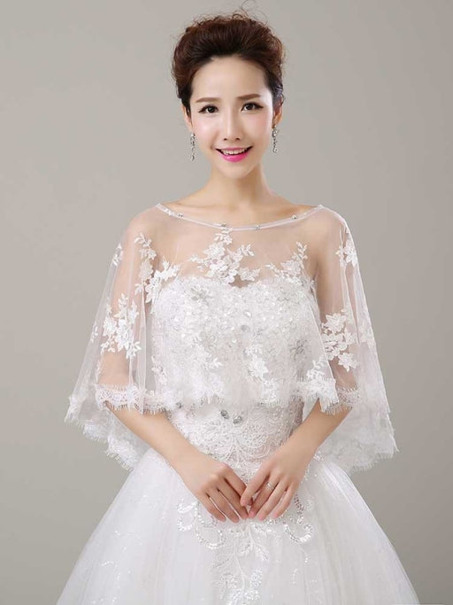 Fashion Embroidery Lace White Wedding Wraps | Bridelily - One Size / White - wedding wraps