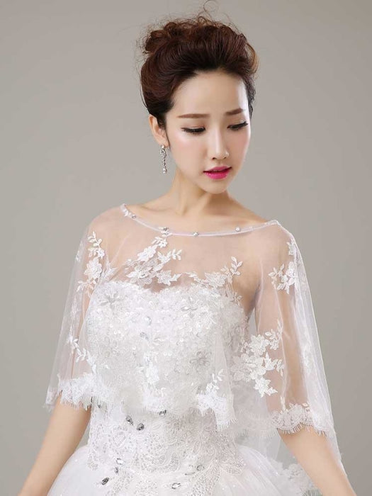 Fashion Embroidery Lace White Wedding Wraps | Bridelily - wedding wraps