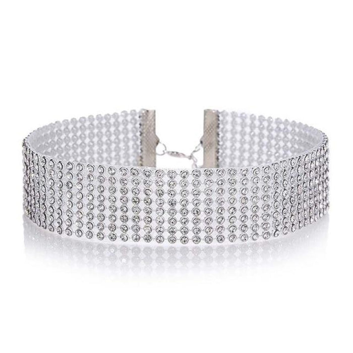 Fashion Full Crystal Short Wedding Necklaces | Bridelily - 25mm silver - necklaces