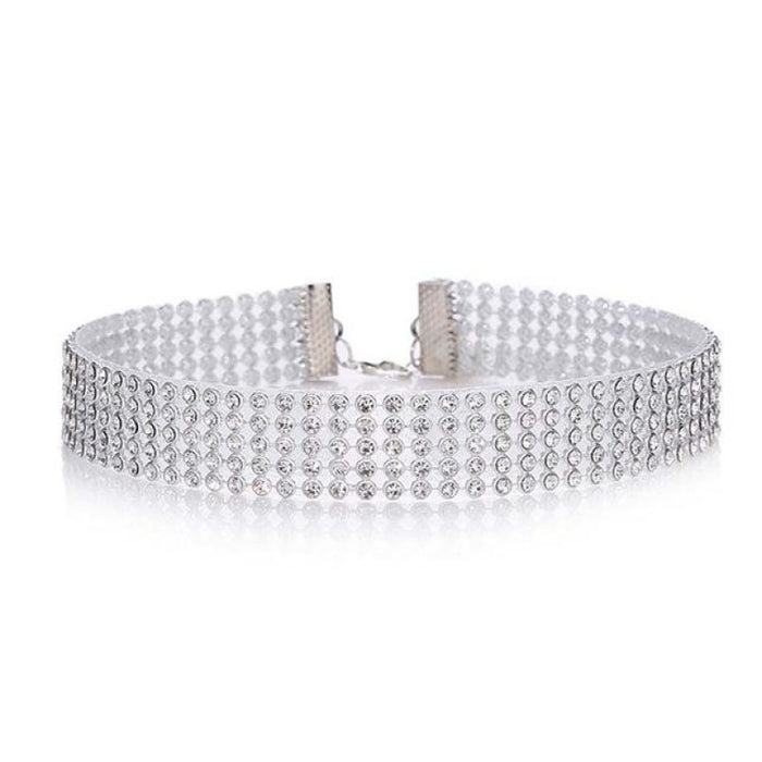 Fashion Full Crystal Short Wedding Necklaces | Bridelily - 16mm silver - necklaces