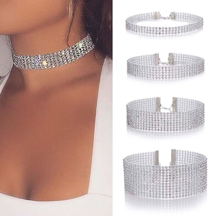 Fashion Full Crystal Short Wedding Necklaces | Bridelily - necklaces