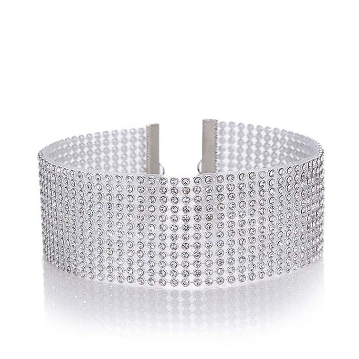 Fashion Full Crystal Short Wedding Necklaces | Bridelily - 38mm silver - necklaces