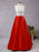 Fashion Red Two Piece Square Neck Satin with Appliques Lace Prom Dress Long - Prom Dresses
