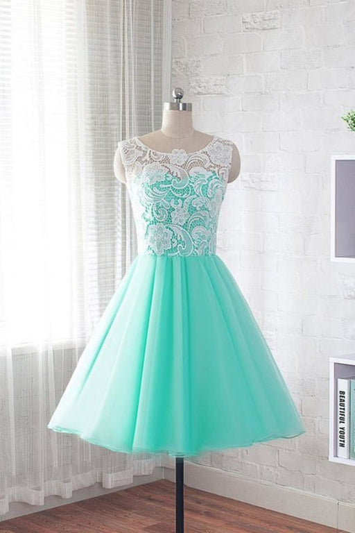 Fashion Round Neck A Line Short Homecoming Dress with Lace Cheap Sweet 16 Dresses - Prom Dresses