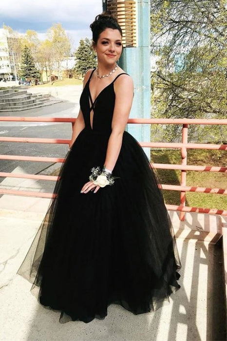 Fashion Spaghetti Straps Black Prom Floor Length Evening Party Dresses - Prom Dresses