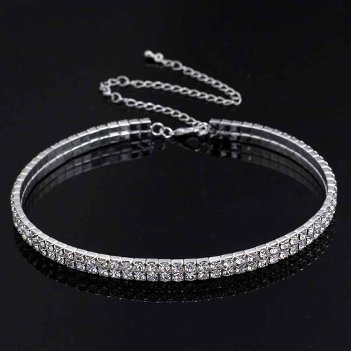 Fashion Stretchy Rhinestone Wedding Necklaces | Bridelily - 2 Row Crystal / Clear - necklaces
