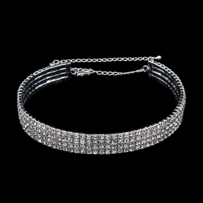 Fashion Stretchy Rhinestone Wedding Necklaces | Bridelily - 4 Row Crystal / Clear - necklaces
