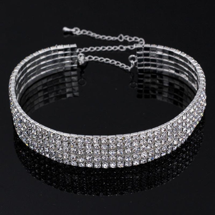 Fashion Stretchy Rhinestone Wedding Necklaces | Bridelily - 5 Row Crystal / Clear - necklaces