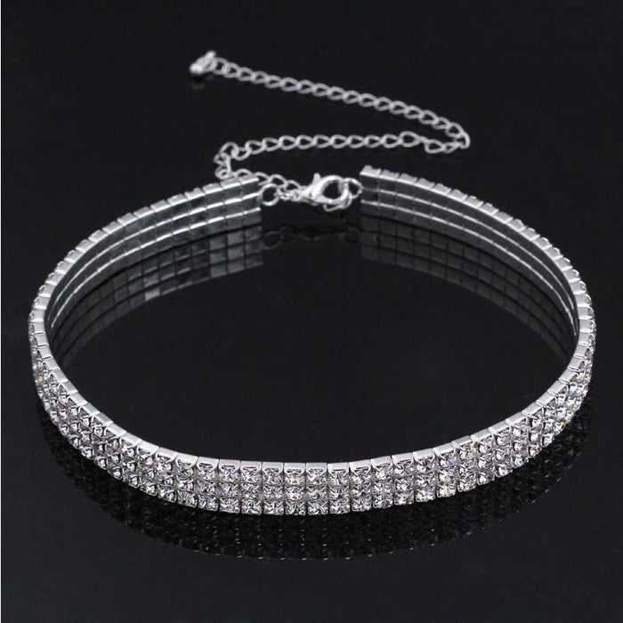 Fashion Stretchy Rhinestone Wedding Necklaces | Bridelily - 3 Row Crystal / Clear - necklaces