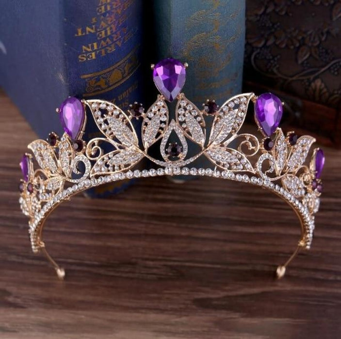 Fashion Vintage Rhinestone Jewelry Tiaras | Bridelily - Purple - tiaras