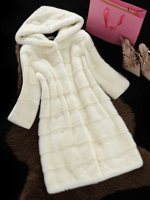 Faux Fur Coat Hooded Long Sleeve Pink Winter Coat For Women