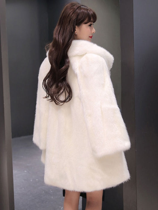 Faux Fur Coat Women White Faux Fur Jacket Winter Trench Coat  