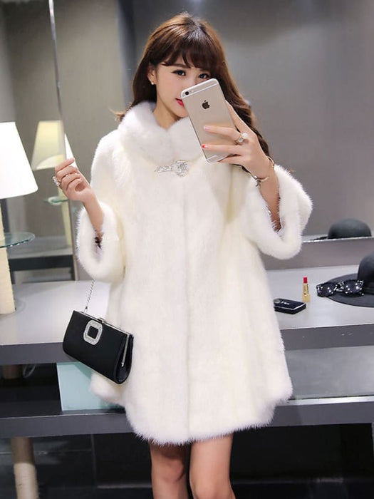 Faux Fur Coat Women White Faux Fur Jacket Winter Trench Coat  