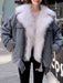 Faux Fur Coats Blue Faux Fur Turndown Collar Long Sleeves Removable Short Winter Coat