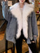 Faux Fur Coats Blue Faux Fur Turndown Collar Long Sleeves Removable Short Winter Coat