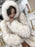 Faux Fur Coats For Women Coffee Brown Long Sleeves Hooded Casual Winter Coat