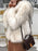 Faux Fur Coats For Women Coffee Brown Long Sleeves Hooded Casual Winter Coat