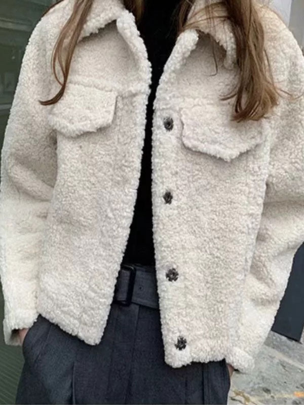 Faux Fur Coats For Women Eric White Long Sleeves Stretch Front Button Winter Coat