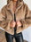 Faux Fur Coats For Women Long Sleeves Casual Stretch Stand Collar Khaki Winter Coat