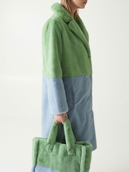 Faux Fur Coats For Women Turndown Collar Long Sleeves Casual Two Tone Stretch V Neck White Long Coat