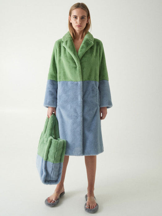 Faux Fur Coats For Women Turndown Collar Long Sleeves Casual Two Tone Stretch V Neck White Long Coat