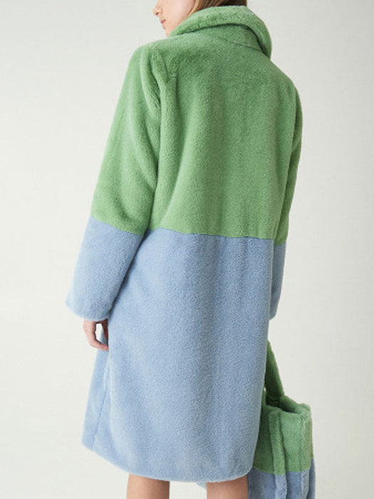 Faux Fur Coats For Women Turndown Collar Long Sleeves Casual Two Tone Stretch V Neck White Long Coat