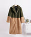 Faux Fur Coats For Women Turndown Collar Long Sleeves Casual Two Tone Stretch V Neck White Long Coat - armygreen+camel / S - Faux Fur Coat