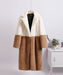 Faux Fur Coats For Women Turndown Collar Long Sleeves Casual Two Tone Stretch V Neck White Long Coat - ivory+camel / S - Faux Fur Coat
