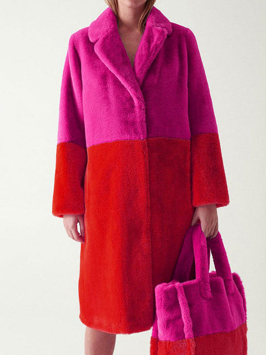 Faux Fur Coats For Women Turndown Collar Long Sleeves Casual Two Tone Stretch V Neck White Long Coat