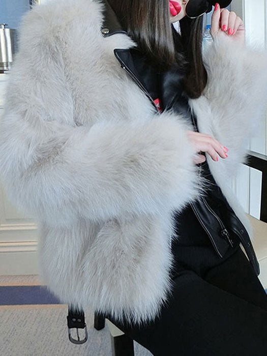Faux Fur Coats For Women Turndown Collar Long Sleeves Hunter Green Winter Coat