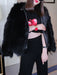 Faux Fur Coats For Women Turndown Collar Long Sleeves Hunter Green Winter Coat