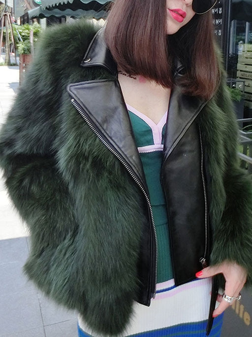 Faux Fur Coats For Women Turndown Collar Long Sleeves Hunter Green Winter Coat