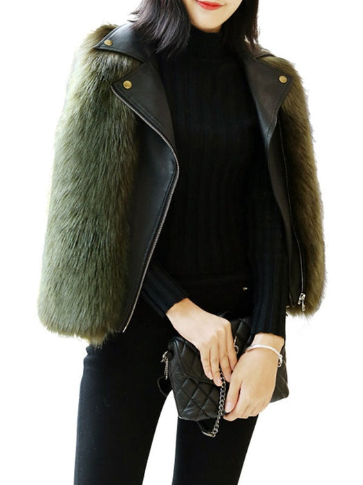 Faux Fur Coats For Women Turndown Collar Sleeveless Hunter Green Short Winter Coat