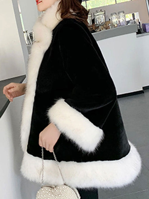 Faux Fur Coats Long Sleeves Casual Embellished Collar Black Long Winter Coat