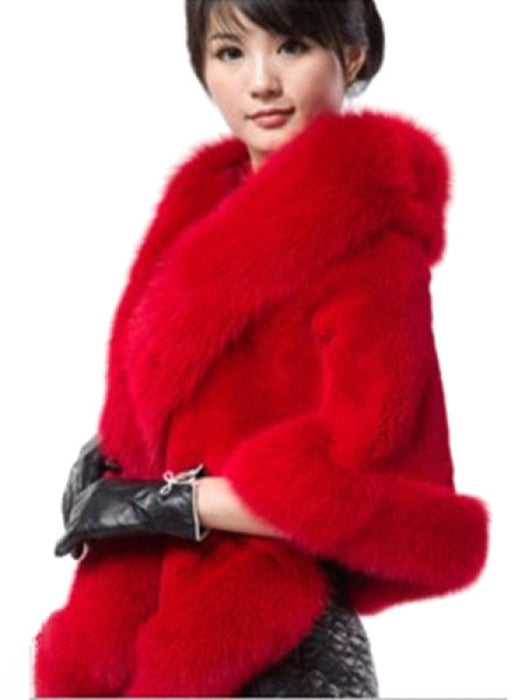 Faux Fur Jacket Women White  Winter Wrap Shawl Poncho Cape Coat